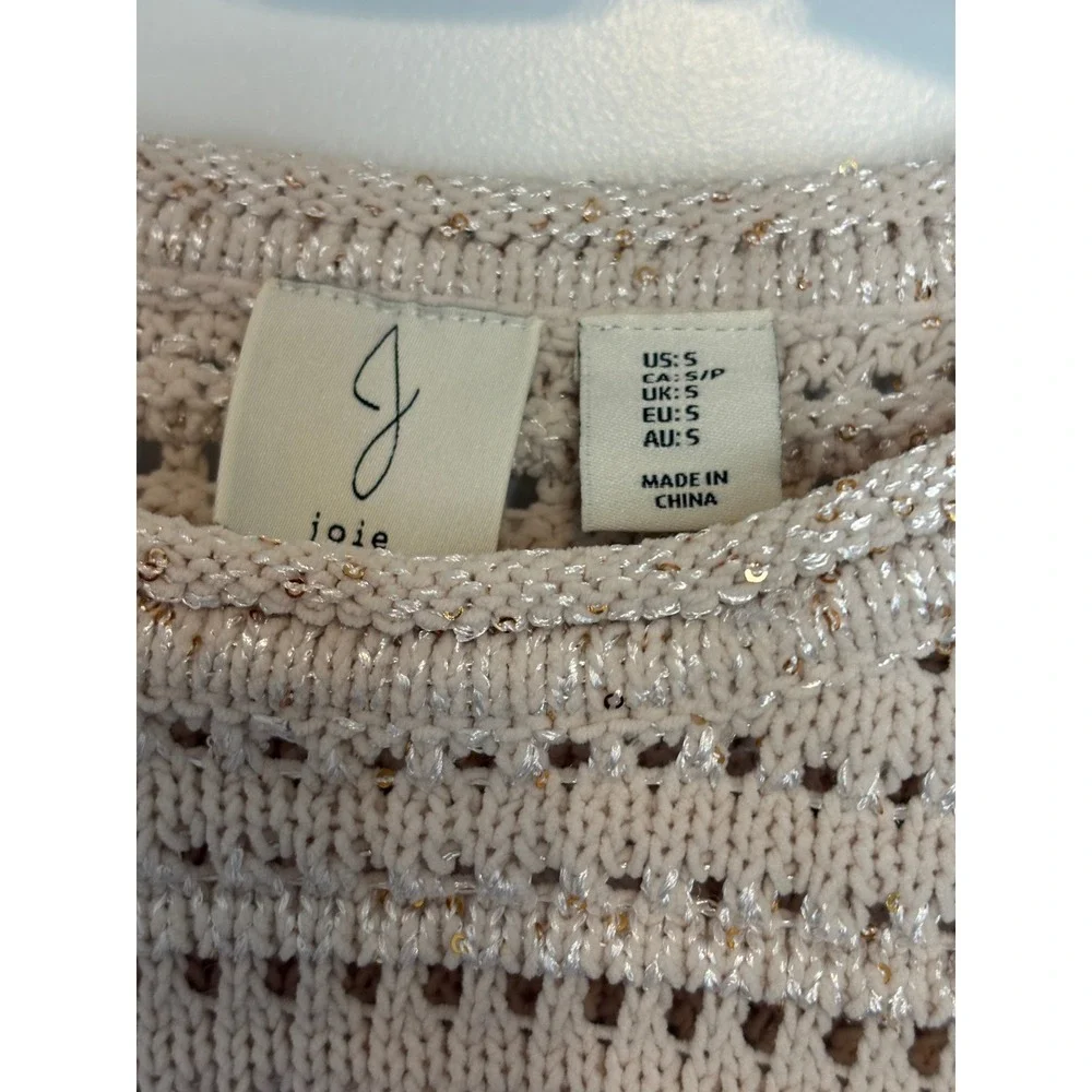 Joie Womens Beige Metallic Sequin Open Knit Sleeveless Sweater Top Small - Picture 5 of 8